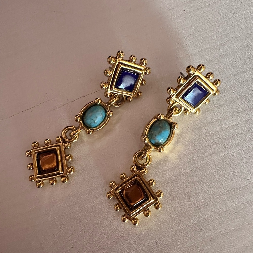 Elegant Gold and Blue Dangle Earrings